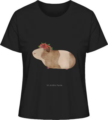 Produktbild von Mr. & Mrs. Panda Oberteil Damen Meerschweinchen Weisheit Größe S - Schwarz - Geschenk, T-Shirt, Lustige Sprüche, Shirt, Spruch, Basic, Realität, Blumenkind, Kurzarmshirt