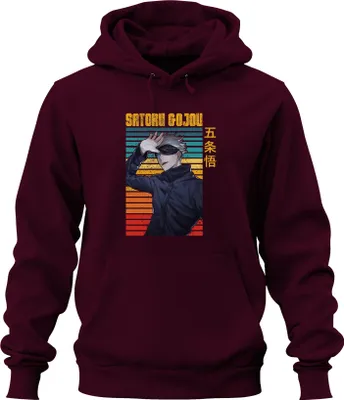 Produktbild von SATORU GOJOU Jujutsu Kaisen Augenbinde Anime Geschenk Retro Uni Hoodie Kapuzenpullover, Burgundy, XL
