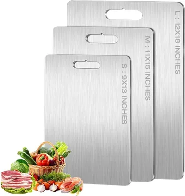 Produktbild von Omgoods – Set aus 3 Schneidebrettern aus Edelstahl für die Küche