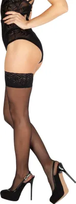 Produktbild von Bananalu 40 Den halterlose Strümpfe Spitzenbund 9 cm Blumenmuster y Overkniestrümpfe Flirt 40 Nero M/L