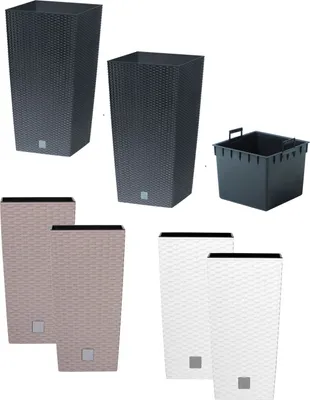 Obrázek produktu pro 2x květináč o rozměrech 50 cm, vzhled ratanu, vhodný jako venkovní květináč, zahradní dekorace, barva: mokka