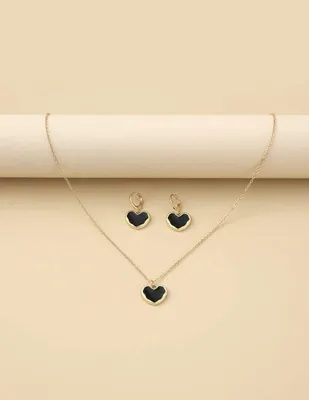 Produktbild von Halsketten- und Ohrring-Set – Schwarzes Herz – Goldfarben – Geschenkset