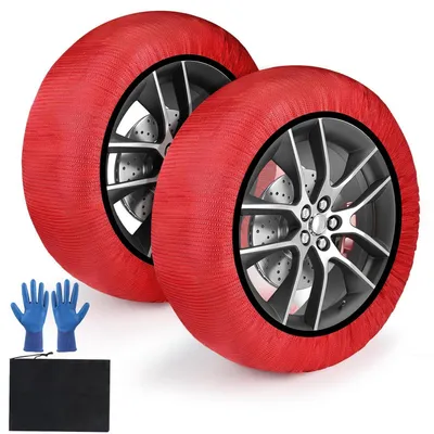 Produktbild von Schneesocken Auto Schneeketten EN16662-1 Homologiert Größe M für R13-R18 Rot 2er Set