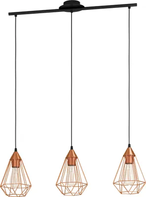 Produktbild von EGLO Pendellampe Tarbes, 3 flammige Vintage Pendelleuchte im Retro Look, Material: Stahl, Farbe: Kupfer, schwarz, Fassung: E27