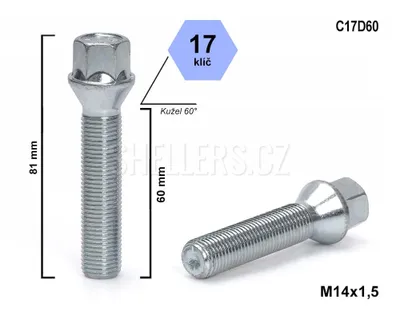Obrázok produktu pre Skrutka kolesa M14x1,5x60 s kužeľom, kľúč 17, C17D60, výška 81 mm
