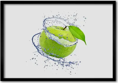Produktbild von Bild - Bilder - Bilderrahmen - 70 cm x 50 cm - MDF-Rahmen, Wandkunst Grüner Apfel