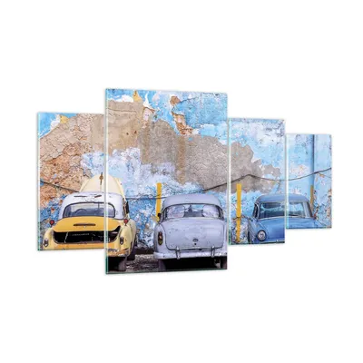 Produktbild von Bilder auf glas - 4 Teile - Havanna Oldtimer Autos - 160x90cm - Glasbilder - Wandbilder - Bilder - zum Aufhängen bereit - Wanddekoration aus Glas - Glas Bilder - Wandbild auf Glas - GDL160x90-4376