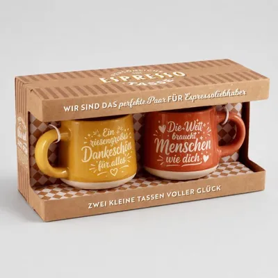 Produktbild von Espressotassen 60 ml Dankeschön Geschenkset personalisierbar mit Namen fertig verpackt