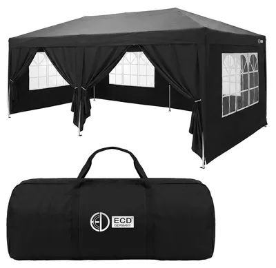 Produktbild von ECD Germany Pavillon 3x6 m Schwarz, Wasserdicht Stabil Winterfest, Pop Up Faltpavillon, Gartenpavillon, Gartenzelt klappbar, Partyzelt