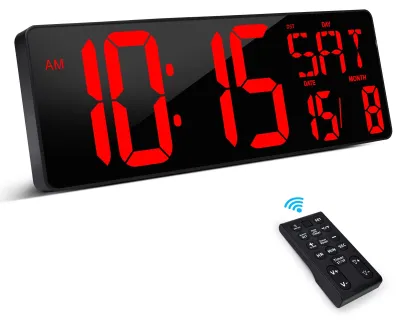 Digitale Wandklocke 42 cm LED rot Timer Temperatur Fernbedienung