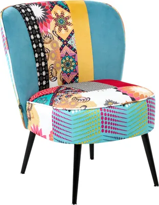 Produktbild von BELIANI Sessel Blau Bunt aus Stoff ohne Armlehnen Patchwork Design für Wohnzimmer Schlafzimmer Retro Stil