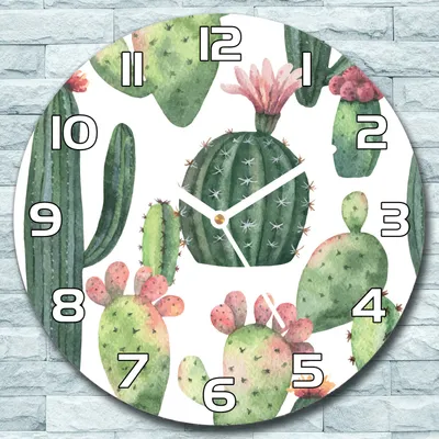 Produktbild von Wanduhr aus Glas Rund fi 30 Kakteen exotisch Quarz Deko Schlafzimmer Büro