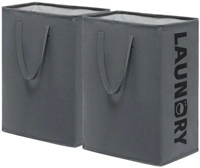 Image de Unyqoos® – Ensemble de 2 paniers à linge pliables, 75 litres (43 x 60 cm), structure en métal, revêtement intérieur en PE étanche, poignées renforcées, gain de place
