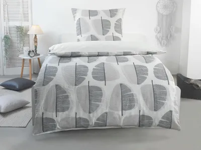 Produktbild von Bettwäsche Seersucker Baumwolle TALA Blätter BÜGELFREI ca. 135x200 cm + ca. 80x80 cm mit Reißverschluss Größe: 1x ca. 135x200 cm + 1x ca. 80x80 cm