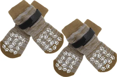 Produktbild von 4 Stück rutschfeste Hundesocken mit verstellbaren Klebebändern, Haustier-Socken für Hunde, Pfoten-Schutz für Holzböden, Gradient Braun, Medium
