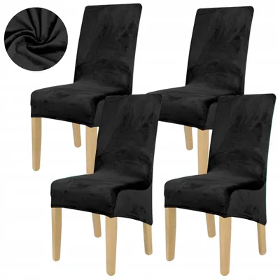 Produktbild von Stuhlhussen 4 Stück XL Schwarz - Samt Stuhlbezug - Universal Stretch Bezug für Große Stühle