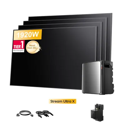 Produktbild von EcoFlow STREAM Ultra X 3,84 kWh Speicher für Balkonkraftwerk mit 4x Sunpro 480W Solarmodule und Smart Meter, 6000 Zyklen, 4 MPPT (0% MwSt)