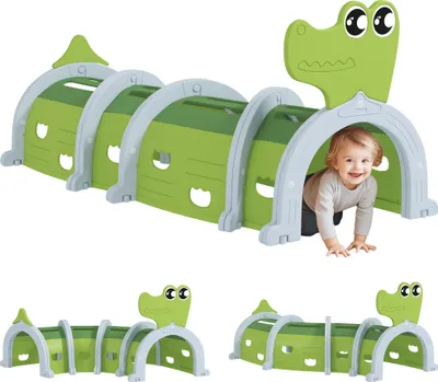 Produktbild von AIYAPLAY Krabbeltunnel für Kinder, Spieltunnel 194 cm, in Cartoon-Krokodil, Tunnel Kinder, für Kinder 3-6 Jahre, Kunststoff, Indoor Outdoor, Grün
