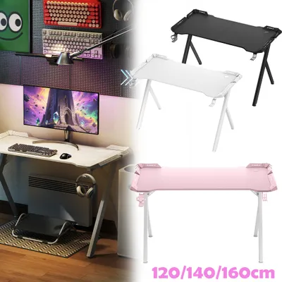 Obrázek produktu pro LARS360 Black 140x60x75cm LED herní stůl s Y-rámem, protiskluzovými nožičkami, RGB osvětlením, dálkovým ovládáním, držákem na sluchátka a hrnek