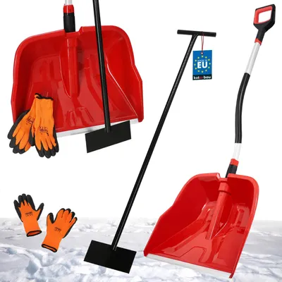 Produktbild von KOTARBAU® Set Schneeschaufel mit Aluminiumstiel 144 cm Eisschaber 119 x 20 cm + Handschuhe warm Schneeschieber Schneeräumer Schneeschaufel Auto Stoßscharre mit Stiel Schaufel mit Stiel