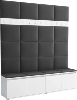 Productafbeelding van Garderobeset Noris II, beklede garderobe met zitbank, entree meubel met wandpanelen, haken en opbergruimte (kleur: wit + Trinity 15)