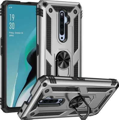Image de Etui pour Oppo Reno2 Z / Reno2 F étui de protection militaire double couche avec support d'anneau et support Argent