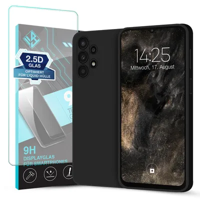Produktbild von Hülle für Samsung Galaxy A13 mit 9H Displayglas Displayschutz Case Cover Bumper Smartphone Softgrip Schutzhülle Farbe: Schwarz