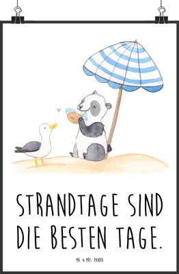 Produktbild von Mr. & Mrs. Panda Bild Sommer Strandtage DIN A4 - Weiß - Geschenk, drucke, am Strand, Sommerferien Abschiedsgeschenk, wanddeko, Plakat, Urlaub Meer, Emotionen, Kuscheln