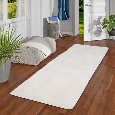 Produktbild von Luxus Hochflor Langflor Teppich Läufer Bilbao Weiss, Größe:100x200 cm