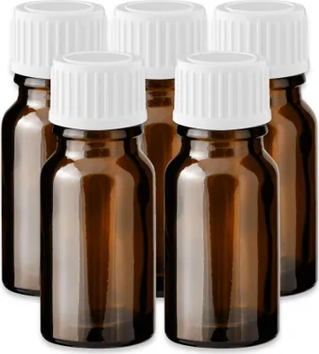 Produktbild von 5x Glasflasche Braun 10 ml mit weißem Kunststoff Schraubverschluss Set