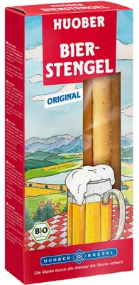 Verpackungsbild Huober Bio Bierstengel Stangengebäck mit Kümmel und Salz 100g
