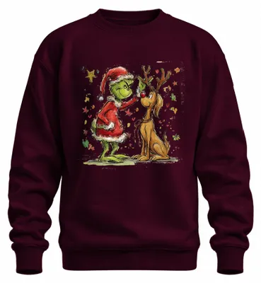 Produktbild von Grinch Max Hund Weihnachten Rentier Geweih Weihnachtsmuffel Sweatshirt Pullover, Burgundy, S