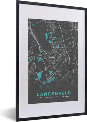 Produktbild von MuchoWow® Gerahmtes Poster Blau - Deutschland - Karte - Stadtplan - Langenfeld 40x60 cm - Poster mit Schwarzem Bilderrahmen Wandposter Rahmen Foto Bilder - Poster in Rahmen