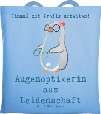 Produktbild von Mr. & Mrs. Panda Tote Bag Augenoptikerin Leidenschaft - Sky Blue - Geschenk, Spruch, Tasche, Eröffnung, Schultasche, Brillengeschäft, Witzig, Shopping, Lustig, Jutebeutel
