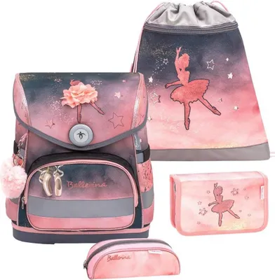 Produktbild von Belmil Compact ergonomisches Schulranzen-Set 4-teilig "Ballerina Black Pink" mit Brustgurt, Magnetverschluss