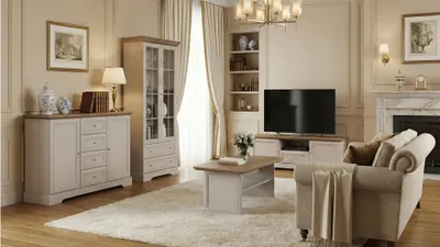 Produktbild von Castello Wohnzimmer-Set 4-teilig – Stilvolle Landhausmöbel in Kaschmir / Mavelie Eiche – Kaschmir / Mavelie Eiche