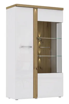 Produktbild von Furniture24 Vitrine Tuluza TUZV621B, Schrank, Vitrinenschrank, Wohnzimmerschrank mit LED Beleuchtung, Weiß Hochglanz Ohne Beleuchtung