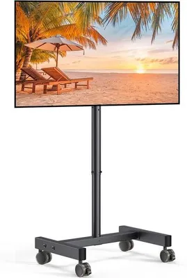 Obrázok produktu pre Ibenzoa® Mobilný, nastaviteľný stojan na televízor pre televízory s uhlopriečkou 13–50 palcov – štandard VESA 75×75–200×200, výška 90–127 cm, 30° uhol naklonenia, maximálna nosnosť 20 kg, 360° otočné kolieska s brzdami