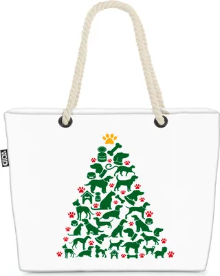 Produktbild von VOID Hund und Katze Weihnachtsbaum Strandtasche Shopper 58x38x16cm 23L XXL Einkaufstasche Tasche Reisetasche Beach Bag