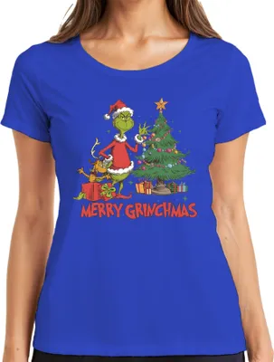 Produktbild von Merry Grinchmas Grinch Weihnachtsbaum Geschenke Weihnachten Damen T-Shirt, Blau, XL