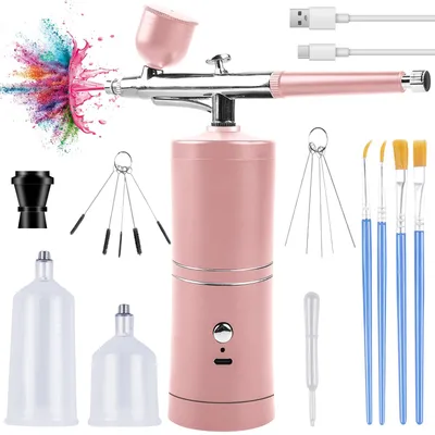 Airbrush-Set, drahtlos, wiederaufladbar, 0,3 mm Düse, 2 Druckstufen, rosa