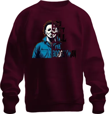 Produktbild von Boogeyman Halloween Spruch Mörder Horror Slasher Maske Retro Uni Sweatshirt Pullover, Burgundy, S