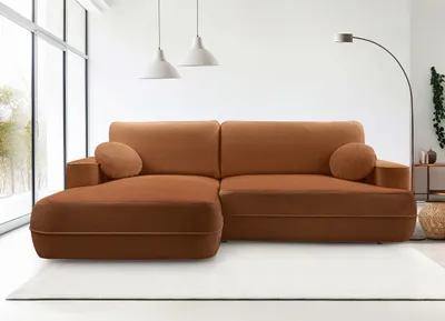 Image de AX LIVING Canapé d'angle avec fonction sommeil Peoni 267cm style cuivré G