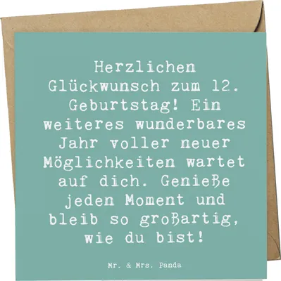 Produktbild von Mr. & Mrs. Panda Grußkarte Spruch 12. Geburtstag Glück - Meeresbrise - Geschenk, Alter, Meilenstein, Geburtstagswünsche, besonderer Tag, anlasskarte, Happy Birthday