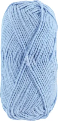 A single ball of light blue yarn.
