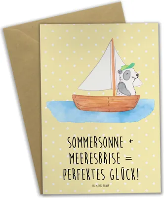 Produktbild von Mr. & Mrs. Panda Glückwunschkarte Sommer Meer Glück - Gelb Pastell - Geschenk, einladungskarten, Motive, Strandurlaub, weihnachtskarten, glückwunschkarten, Winter, Küste