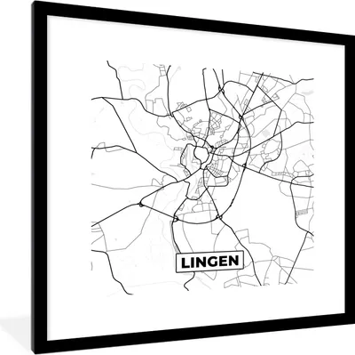 Produktbild von MuchoWow® Gerahmtes Poster Lingen - Stadtplan - Karte 40x40 cm - Poster mit Schwarzem Bilderrahmen Wandposter Rahmen Foto Bilder - Poster - Plakat im Rahmen