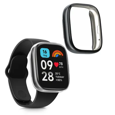 Produktbild von kwmobile 2x Schutzhülle kompatibel mit Xiaomi Redmi Watch 3 Active Hülle - Fullbody Cover Set aus Silikon - Transparent Schwarz
