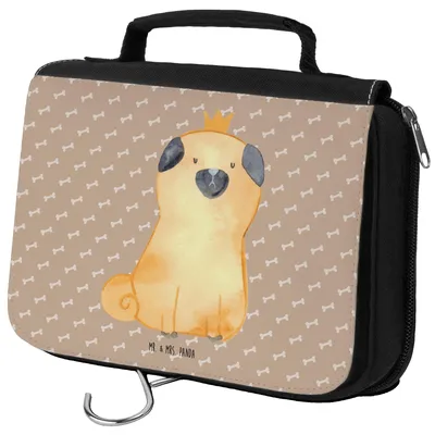 Produktbild von Mr. & Mrs. Panda Make-Up Tasche Mops Krone - Hundeglück - Geschenk, Kulturbeutel, Kulturtasche, kosmetiktäschchen, Sprüche, König, duschbeutel, Kosmetiktasche, Königlich