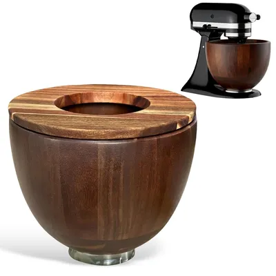 Produktbild von Hochwertige AHolz-Rührschüssel mit Edelstahl-Basis und Spritzschutz, passend für KitchenAid 4,5–5 Qt Neigungs-Küchenmaschinen, lebensmittelsicher